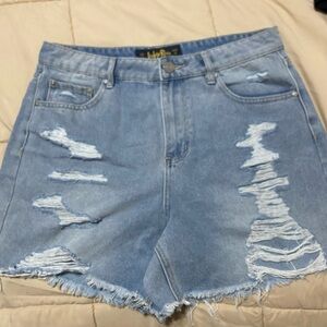 High-Rise Distressed Denim Shorts